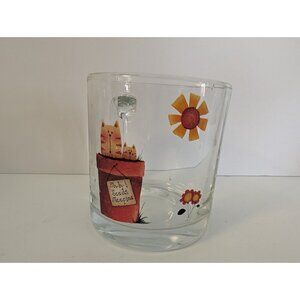 Glass Coffee Mug With Cat & Sunflower Print Made in USA